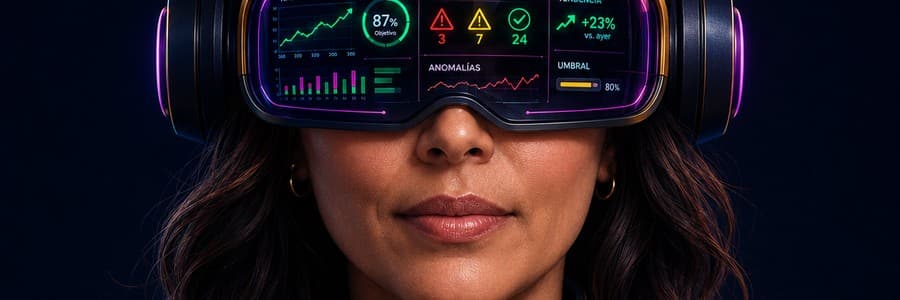 Primer plano de Elena — Analista de KPIs y Alertas IA